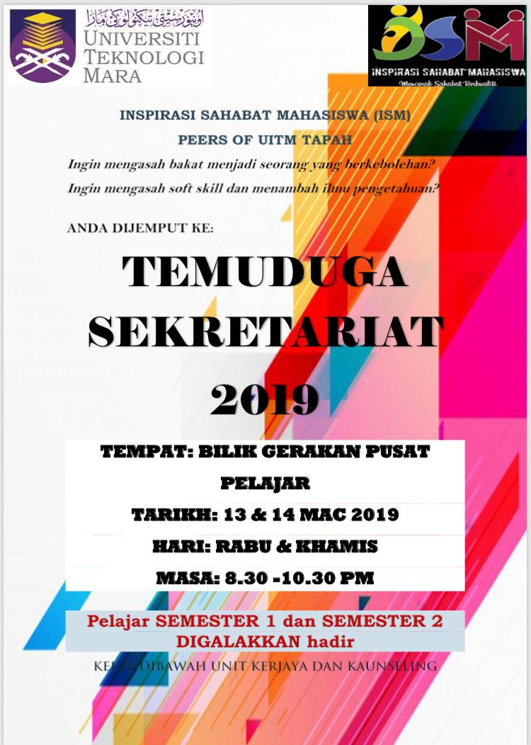ismtapah's tweet photo. 📌 TEMUDUGA SEKRETARIAT ISM 2019📌

Tempat: Bilik Gerakan Pusat Pelajar
Tarikh: 13 &amp; 14 Mac 2019
Hari: Rabu &amp; Khamis
Masa: 8.30-10.30 PM

✨✨✨✨✨✨✨✨✨✨✨
Pelajar SEMESTER 1 dan SEMESTER 2 DIGALAKKAN hadir
✨✨✨✨✨✨✨✨✨✨✨

@mppuitmtapah https://t.co/D1Dnp31owK