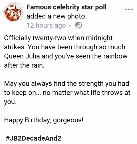 qweuncx's tweet photo. Greetings from FCSP on facebook๐ #JustJulia22 #JB2DecadeAnd2 @BarrettoJulia https://t.co/vNKIsO6Ga6