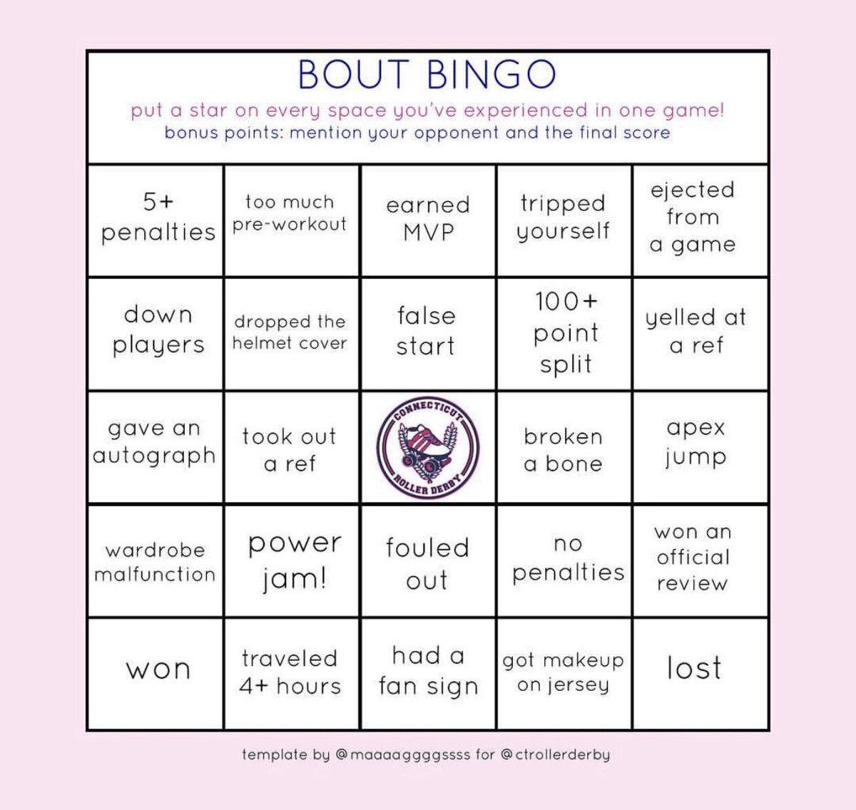 _CTRollerDerby's tweet photo. #rollerderby #ctrd #derbytwitter Reply with yours, then retweet.  Who can get bingo? https://t.co/QZjfBKFqox