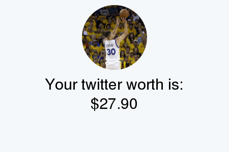 2k19FreeCodes's tweet photo. My Twitter worth is: $27.90

Find yours with https://t.co/XAIF0lwK9e

. https://t.co/AZrSpgFnGn