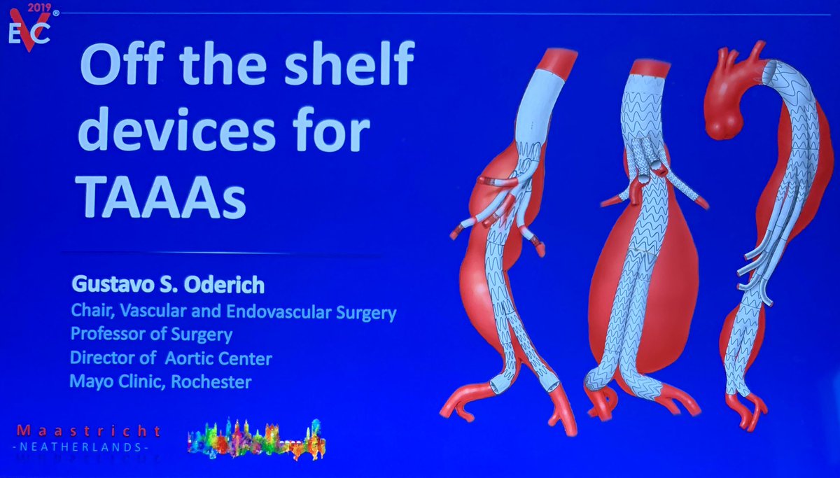 GustavoOderich's tweet image. Gustavo Oderich presents the advantages of off the shelf devices at #EVC in Maastricht...and why patient specific #fenestrated-branched grafts will still be needed!