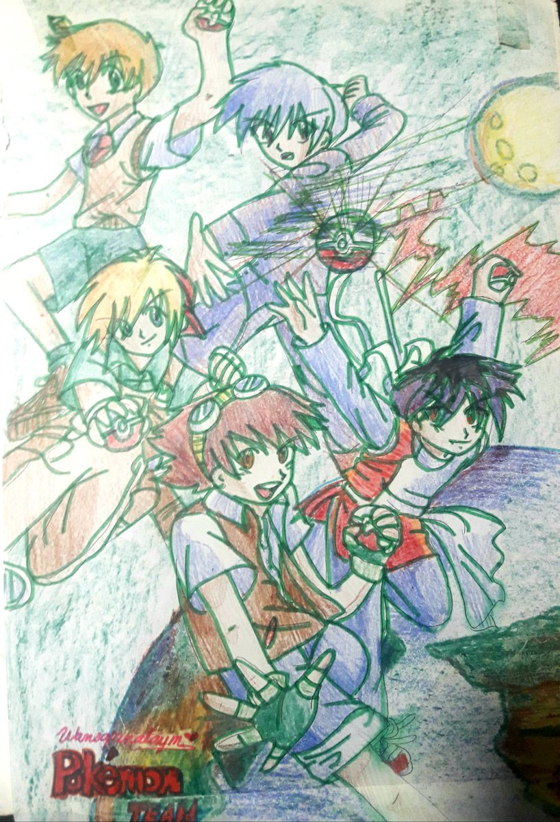 Even long ago, my fan-stories were still strange.
It's about pokemon trainer teams battling other international trainers in tournaments... where the pokemon digivolves. Haha
I found one of my old drawing pads containing it.
