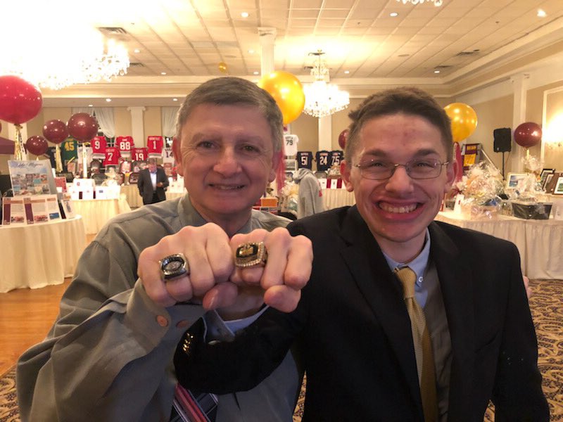MontiniCatholic's tweet image. The man, the myth, the legend. Coach Andriano and William Dawes ‘13. Congrats to Coach A on being honored this evening. You are a man among men and we are lucky to have you. #wearemontini @montinifootball #legend #dawes