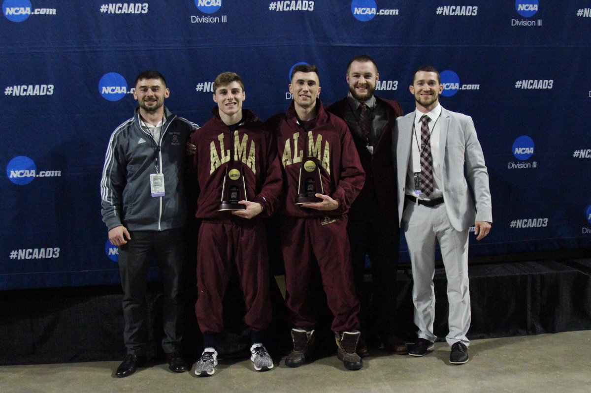 AlmaScotsWrestl's tweet photo. Alma College Wrestling returning from Roanoke with two All-Americans!! Brendan Ladd finished in 7th place with a 14-0 win while Zach Cooper finished in 5th place with a 6-2 win. The Scots ended the National tournament in 17th place. This is the 2nd highest finish for the Scots. https://t.co/jRdYZoaUA5
