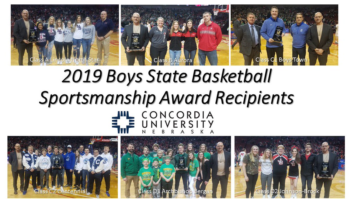 NebraskaCoach's tweet photo. Congratulations to all of the 2019 Boys State Basketball Sportsmanship Award recipients. Special thanks to Concordia University @cunebulldogs for the  exclusive presenting partnership. https://t.co/C1GTvwXEqp