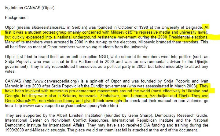 CANVAS is a tool of US imperialism that we should be studying. It's an 'activist' training organization which grew out of OTPOR, the organization which led the overthrow of the government of Milošević. Currently they're closely involved in Venezuela and elsewhere (thread).