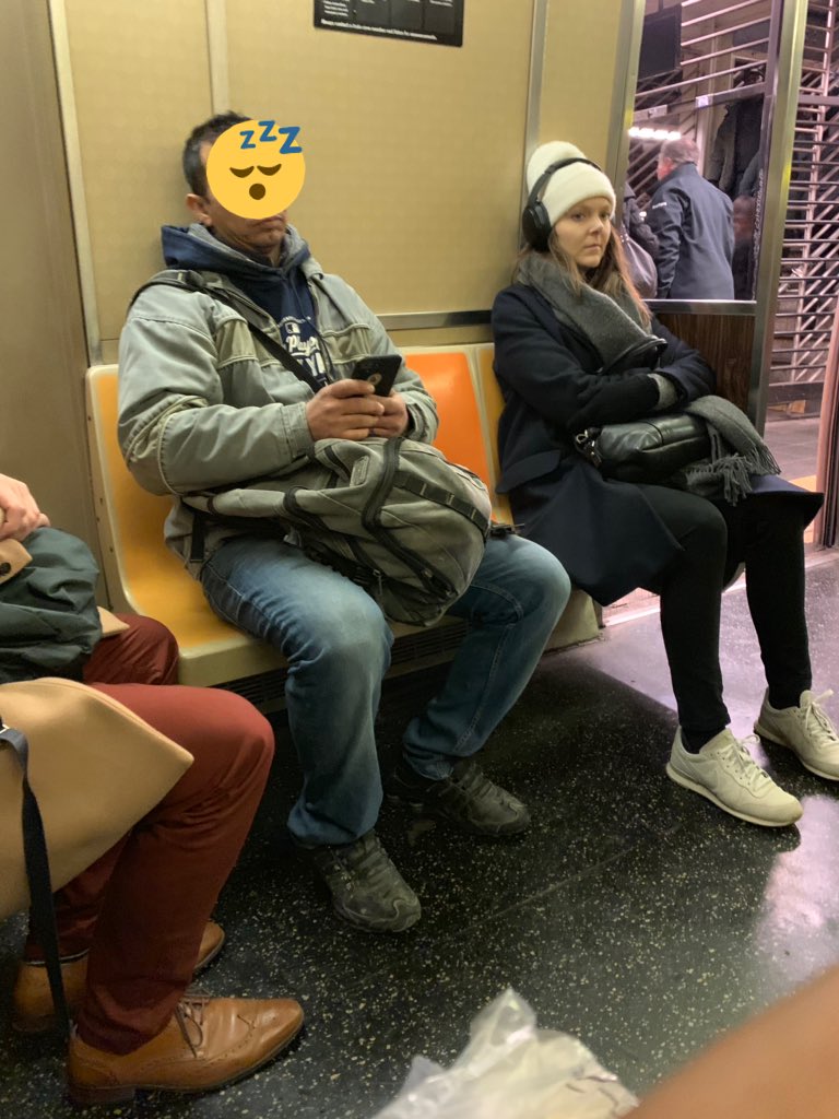 MTADoubleSeater's tweet photo. New rule: One leg per seat. @mtanow123 @MTAArtsDesign #nycmta https://t.co/rTETeRnrxJ