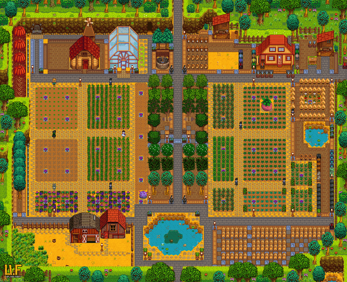 A highly planned and organized farm in Stardew Valley. 