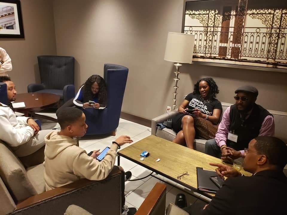 MSUSankofa's tweet photo. Some of the #aaas300 undergrad students who made the program and msu proud- pictured here with their professors Juan Maefield and Clarence George III. #NCBS2019 #gogreen https://t.co/iJAR0X5VTA https://t.co/h6hFJ4PBYs