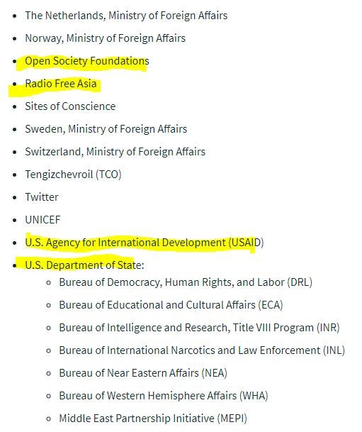 IREX, who works to bring 'independent media' to countries (read: US propaganda). Funded by the State Department itself, Open Society Foundation, Radio Free Asia, World Bank, Walmart Foundation, Ford Foundation, etc. etc.