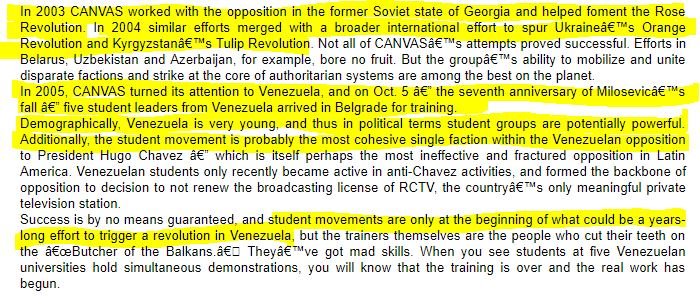 What pushes me to strongly believe Guaidó was trained, is that the Stratfor email mentions five student leaders, but public reports only list four names. Could they have withheld his name since he was groomed as a future leader?