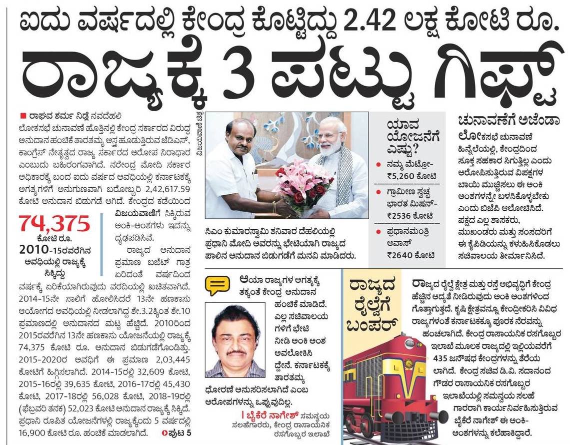 DVSadanandGowda's tweet photo. ರಾಜ್ಯಕ್ಕೆ 3 ಪಟ್ಟು ಗಿಫ್ಟ್.!!
ನರೇಂದ್ರ ಮೋದಿ ಸರ್ಕಾರ ಅಧಿಕಾರಕ್ಕೆ ಬಂದ ಐದು ವರ್ಷದ ಅವಧಿಯಲ್ಲಿ ಕರ್ನಾಟಕಕ್ಕೆ ಅಗತ್ಯಗಳಿಗೆ ಅನುಗುಣವಾಗಿ ಬರೋಬ್ಬರಿ 2,42,617.59 ಕೋಟಿ ಅನುದಾನ ಬಿಡುಗಡೆ ಆಗಿದೆ. ಕೇಂದ್ರ ಸರ್ಕಾರದ ವಿರುದ್ಧ ಅನುದಾನ ಹಂಚಿಕೆ ತಾರತಮ್ಯ ಅಸ್ತ್ರ ಹೂಡುತ್ತಿರುವ ರಾಜ್ಯ ಸರ್ಕಾರದ ಆರೋಪ ನಿರಾಧಾರ ಎಂಬುದು ಬಹಿರಂಗವಾಗಿದೆ. https://t.co/VBs1U4DMG5