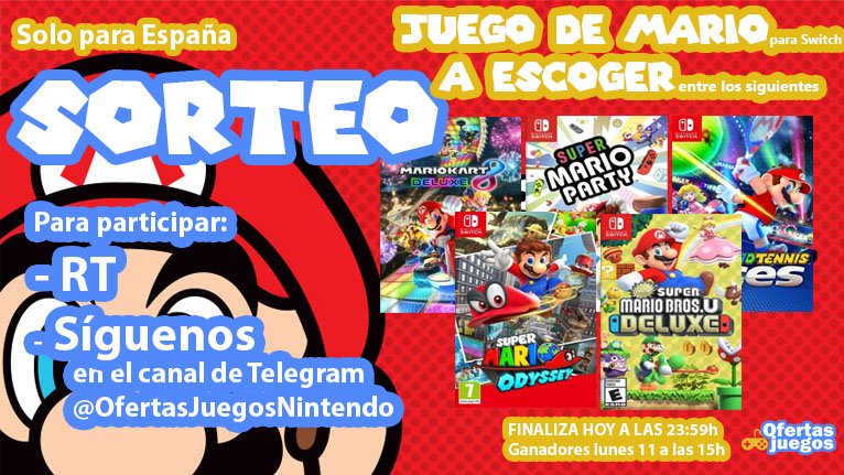 ¡Celebra con nosotros el #MAR10Day!
Sorteamos un juego de Mario para Switch a escoger entre los de la imagen!

✅RT
✅Síguenos en el Telegram OfertasJuegos Nintendo
t.me/OfertasJuegosN…

PARTICIPA SOLO HOY Y MAÑANA GANADOR!
¡#FelicidadesSuperMario!