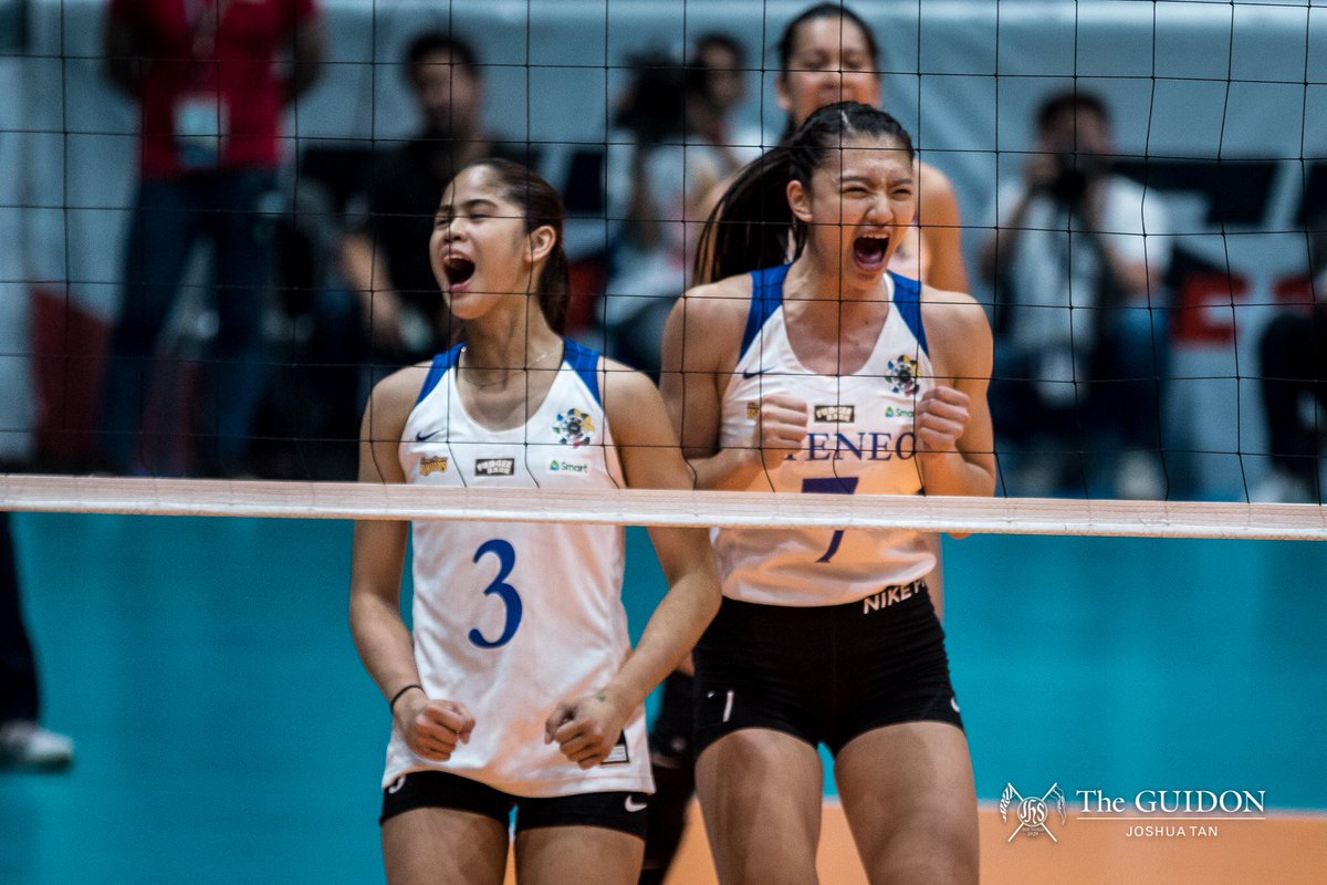 Enzo_TheGUIDON's tweet photo. FINAL: The Ateneo Lady Eagles claim sole possession of the first seed and extend its winning streak to four as it dominates the UP Lady Maroons in the Battle of Katipunan, 25-21, 25-15, 28-26.

Photo by: Joshua Tan https://t.co/TugsbceTLb