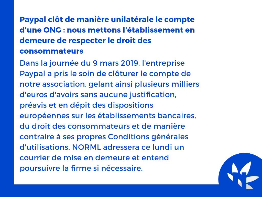 NORMLfr's tweet photo. Clôture définitive du compte de notre association : nous faisons valoir nos droits.

@PayPalFrance, nous réclamons des explications, des justifications, et à tout le moins la restitution immédiate de nos biens. 

@AskPayPal @PayPal https://t.co/JuYOtfq8fe