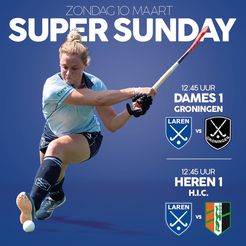 Het is SuperSunday! 12:45 Dames1 - <a href="/ghhcgroningen/">GHHC Groningen</a> en 14:45 Heren1 - <a href="/HIChockey/">Hockeyclub HIC</a> we hebben er zin in. Tot zo #hkhockey #promotieklasse #claudiastrater #QandA #abnamrosport