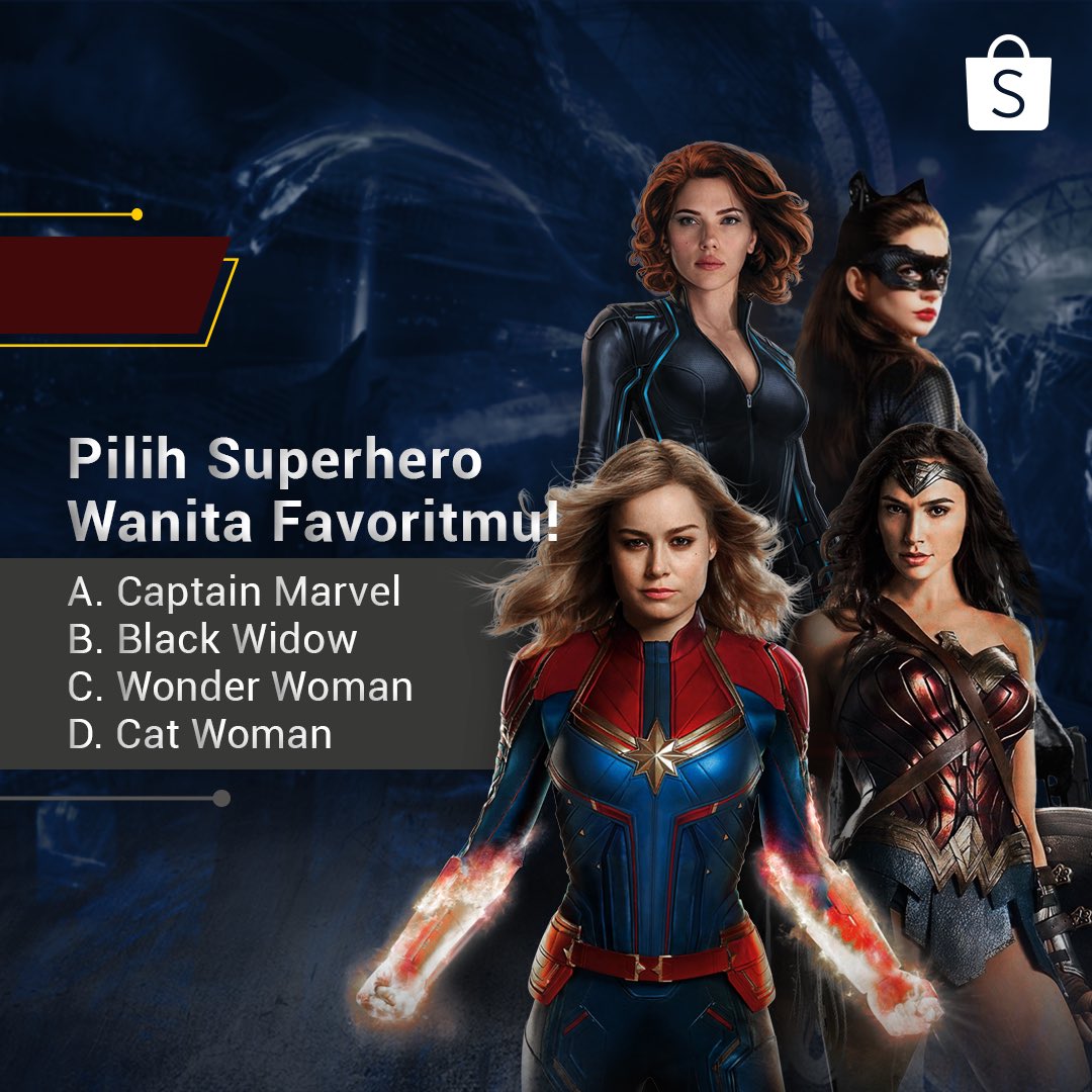 ShopeeID's tweet photo. Yuhuu, Sobat Shopee! Superhero kan gak cuma laki-laki, banyak juga superhero wanita pemberantas kejahatan! 👊🏻 Nah, Mana di antara superhero wanita di bawah ini yang jadi favorit kamu? 👩🏻💪🏻 #ShopeeID https://t.co/797zDStiMJ