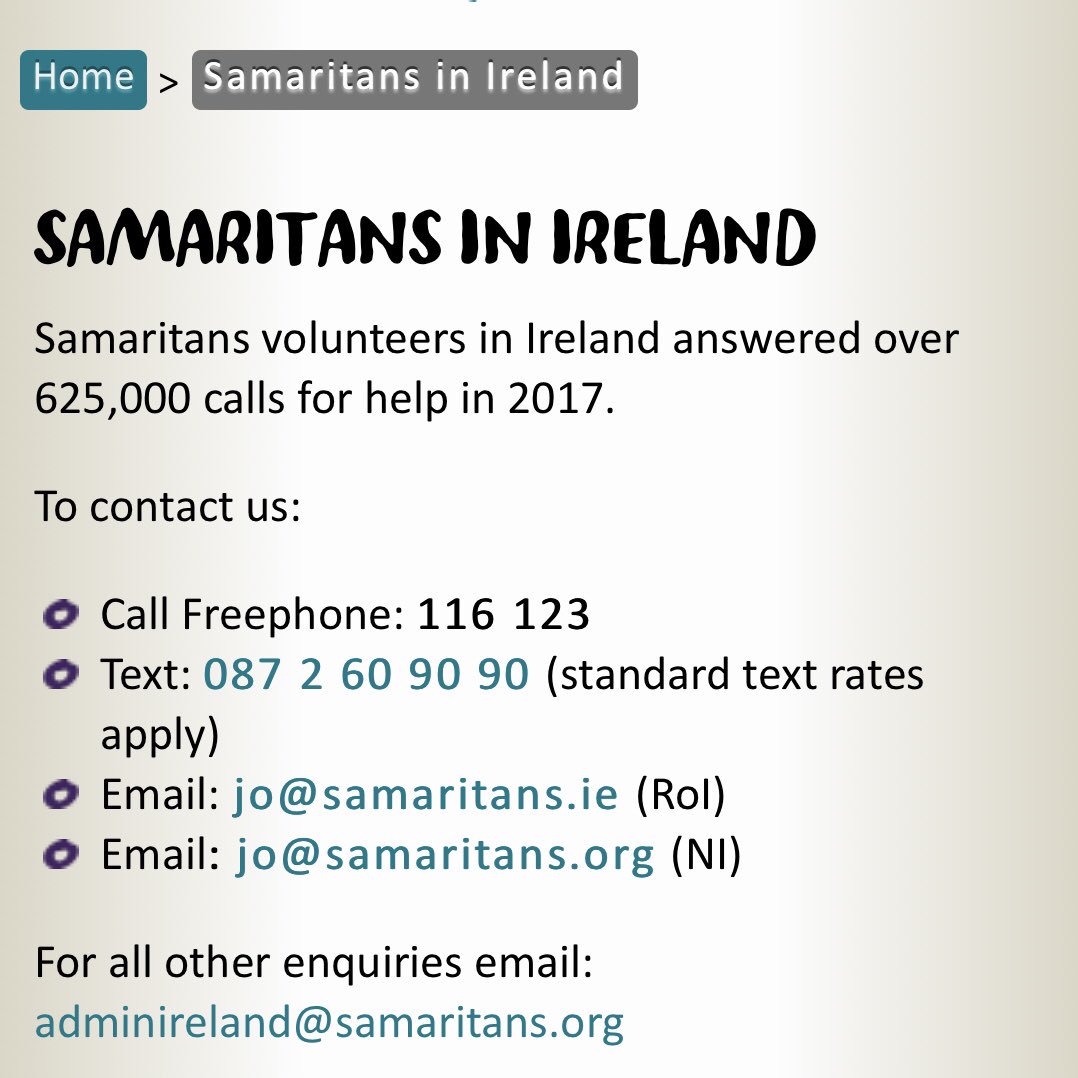 The numbers I mentioned last night on the show ❤️ <a href="/PietaHouse/">Pieta</a> <a href="/samaritans/">Samaritans</a> #KeithFlint it’s ok not to be ok