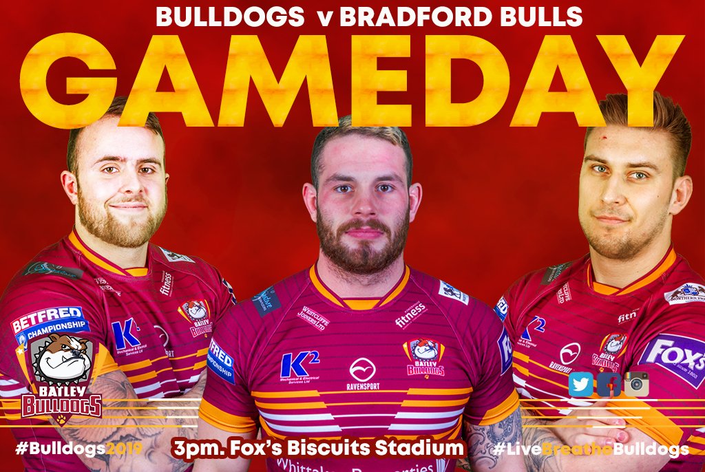 BatleyRLFC's tweet photo. Matchday Magazine now online at
https://t.co/Ju03f40fPp
*Chairman's Notes *Archive Photos *19 Man Squads & More
BULLDOGS v @OfficialBullsRL
🏆@Betfred @TheRFL Championship
🏟 Foxs Biscuits Stadium
⌚️3pm Kick Off https://t.co/s0M6Lud5AE