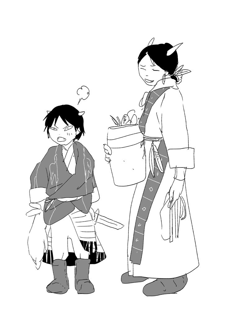 #角の男裏話
キャラクターデザインが固まってきたころです。このあと角族の衣装をシンプルに調整。 