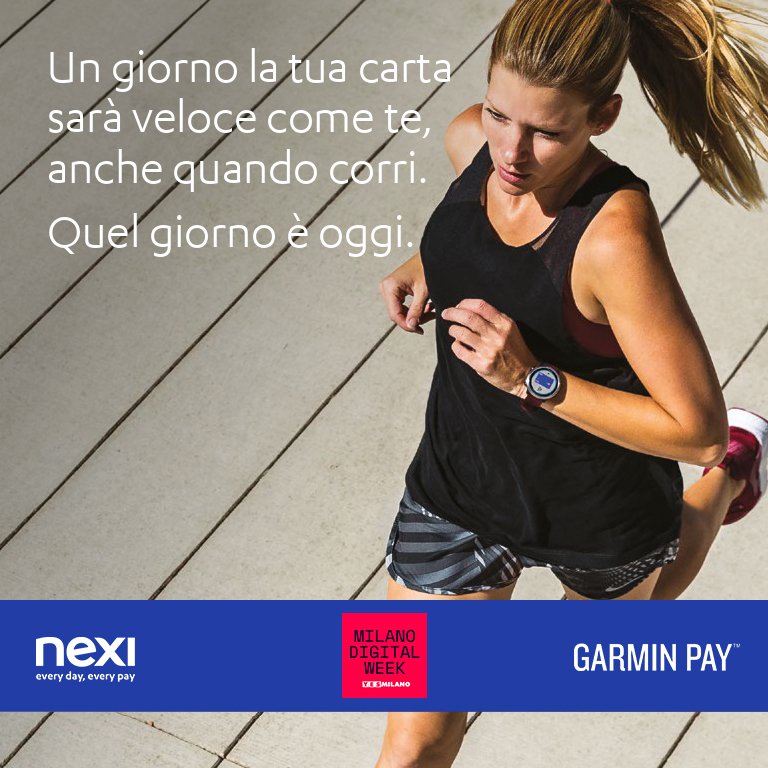 nexipayments's tweet photo. Vieni a correre con noi alla Milano Digital Run per scoprire #GarminPay! Ti aspettiamo per vivere insieme una nuova esperienza di pagamento digitale. 
Scopri l’offerta riservata ai clienti #Nexi: https://t.co/aePXttD3h7 https://t.co/ULBlIE8s8b