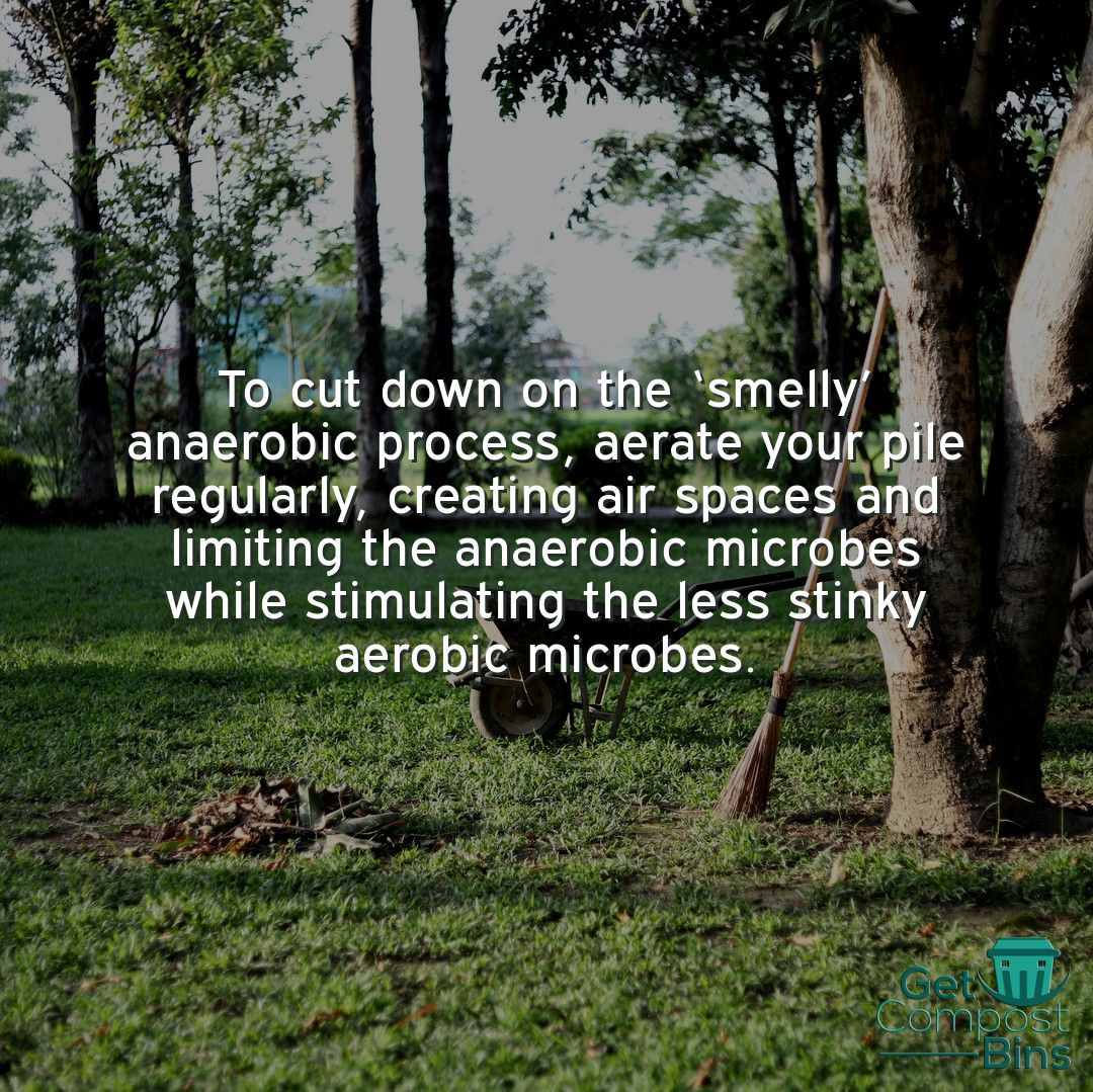 GetBins's tweet photo. To cut down on the ‘smelly’ anaerobic process, aerate your pile regularly, creating air spaces and limiting the anaerobic microbes while stimulating the less stinky aerobic microbes. #vegetablegarden #raisedbeds #garden #soil  #gardentips https://t.co/uJHZ9rFmf1