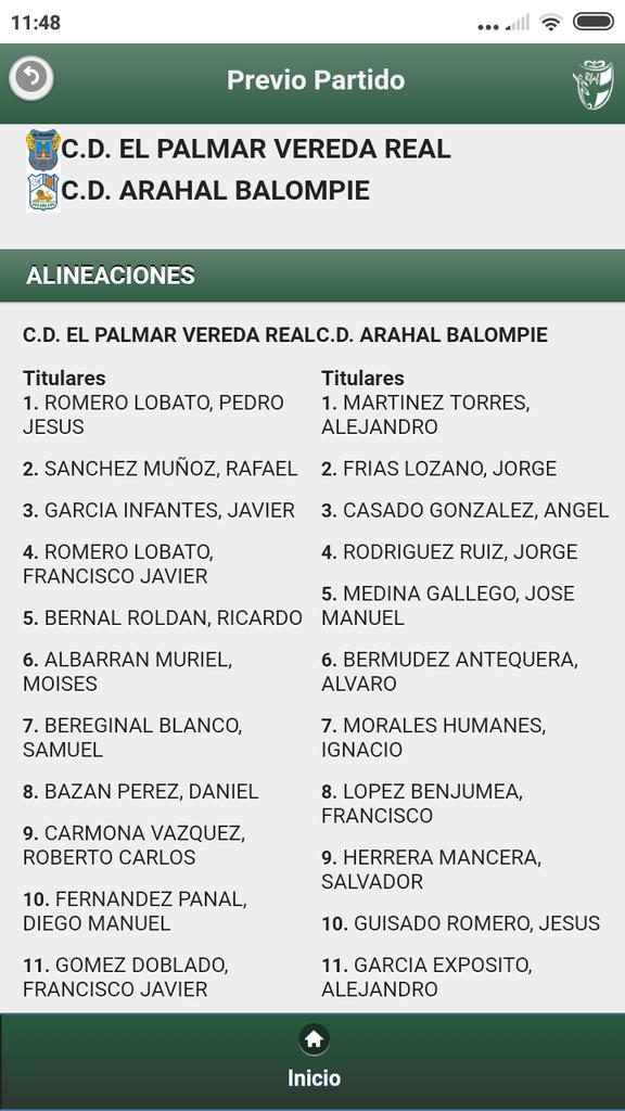 Alineaciones titulares partido C.D. Palmar Vereda Real - <a href="/CDArahalBpie/">C.D. Arahal Balompie</a>