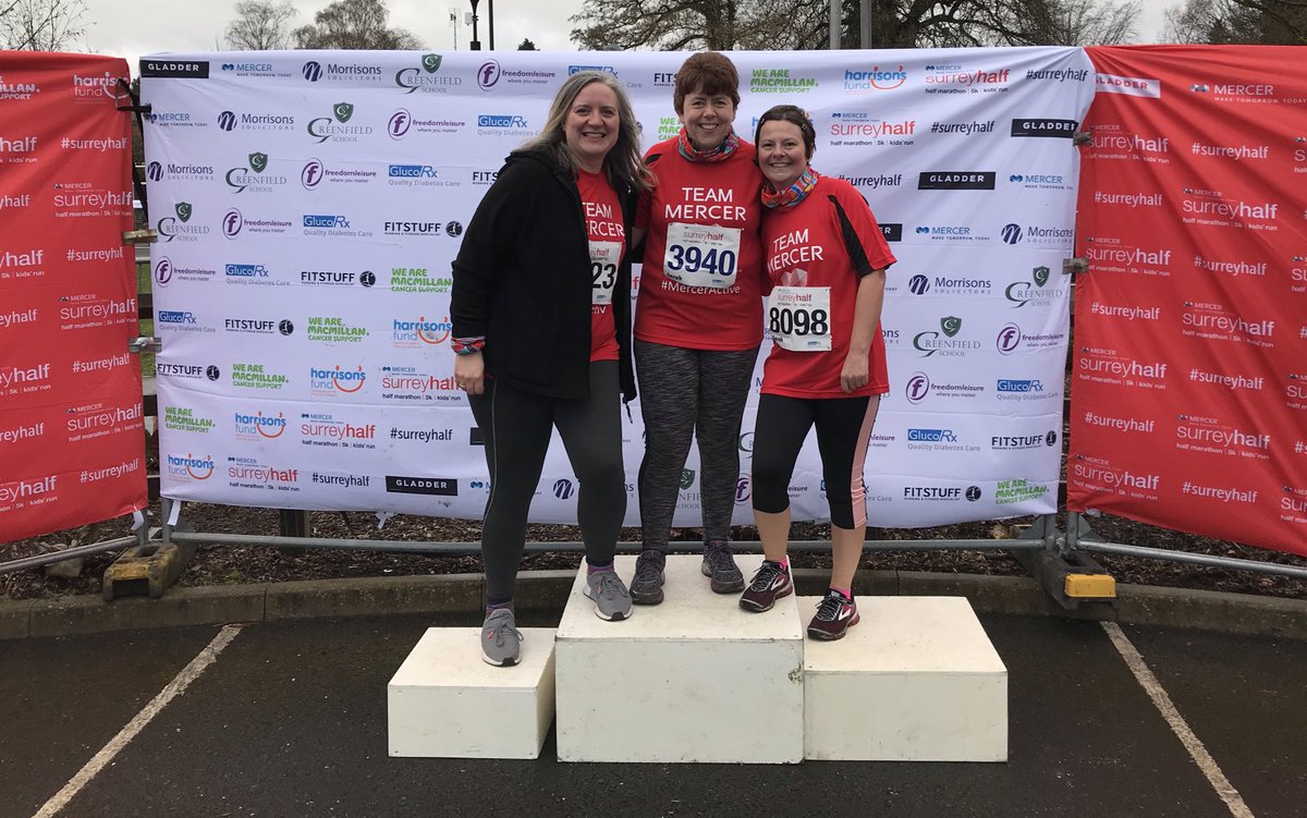 SarahJSpall's tweet photo. Before and after photos of @MercerWoking @ChiaraFormaggio #SarahStoner and myself at the @surreyhalf 5k in blustery conditions. Luckily the rain held off. Well done team, we did it! ๐๐ป๐ช๐ป๐๐ปโโ๏ธ๐๐ป #merceractive #nuttyrunner #teammercer https://t.co/o94UL2qvmP