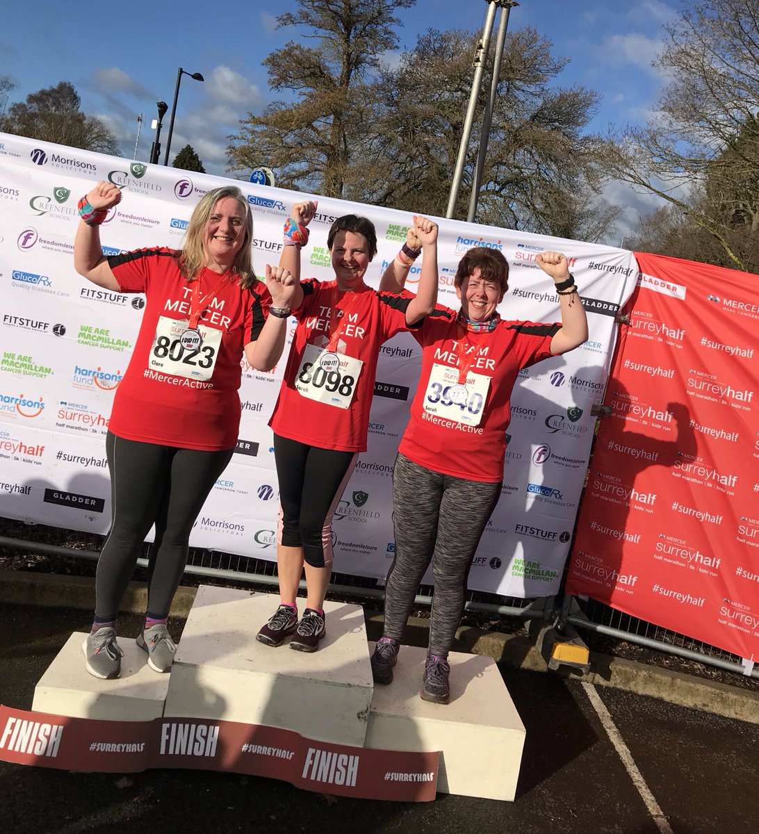 SarahJSpall's tweet photo. Before and after photos of @MercerWoking @ChiaraFormaggio #SarahStoner and myself at the @surreyhalf 5k in blustery conditions. Luckily the rain held off. Well done team, we did it! ๐๐ป๐ช๐ป๐๐ปโโ๏ธ๐๐ป #merceractive #nuttyrunner #teammercer https://t.co/o94UL2qvmP
