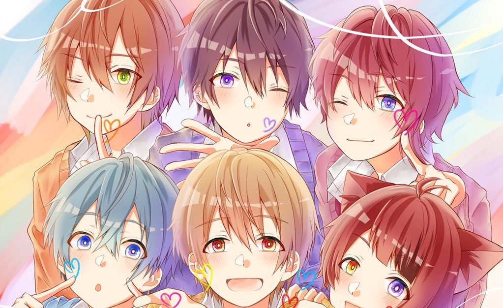 multiple boys male focus 6+boys purple eyes heterochromia blue eyes one eye closed  illustration images