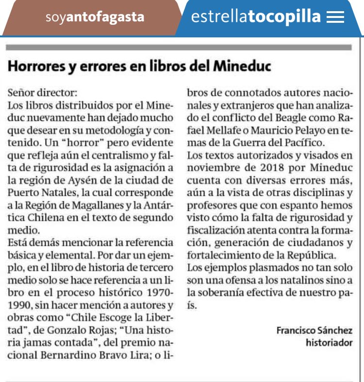 fcosanchezu's tweet photo. “Horrores y errors en libros del @Mineduc “ en Estrella de Tocopilla https://t.co/Z3bouW8ByD