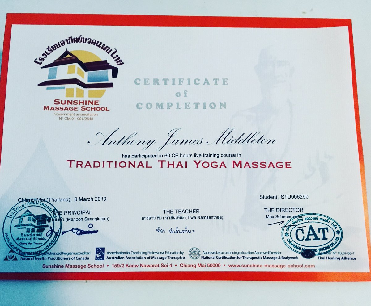 Little celebratory blog post, having completed my training at the wonderful 'Sunshine Massage School' in #ChiangMai #Thailand 

anthonythebodyengineer.wordpress.com/2019/03/10/tha…

#training #massage #healing #healtingarts #bodywork #yoga #yogatherapy #massagetherapy