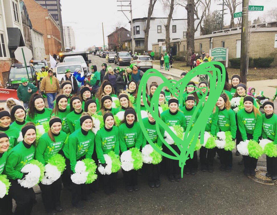 svvarsitypom's tweet photo. Former teammate, Kaitlyn, and current teammate Hailey participated in the MAPP St. Patrick’s Day parade! Way to represent us girls 💜💚 https://t.co/ZLCtQcEu5a