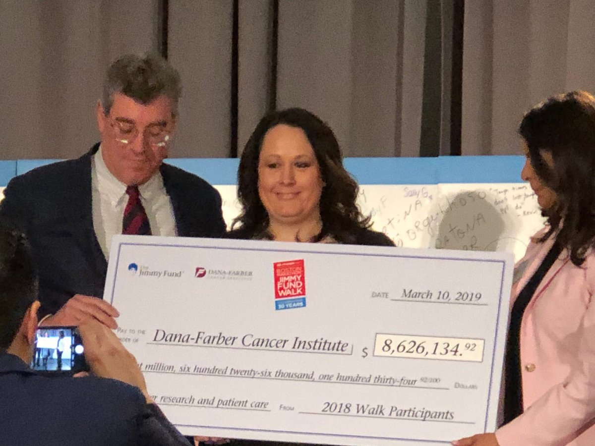 Check presentation today from the Boston Marathon Jimmy Fund Walk—$8.2 million to fight cancer. Largest one day walk total in the US. #JimmyFundWalk