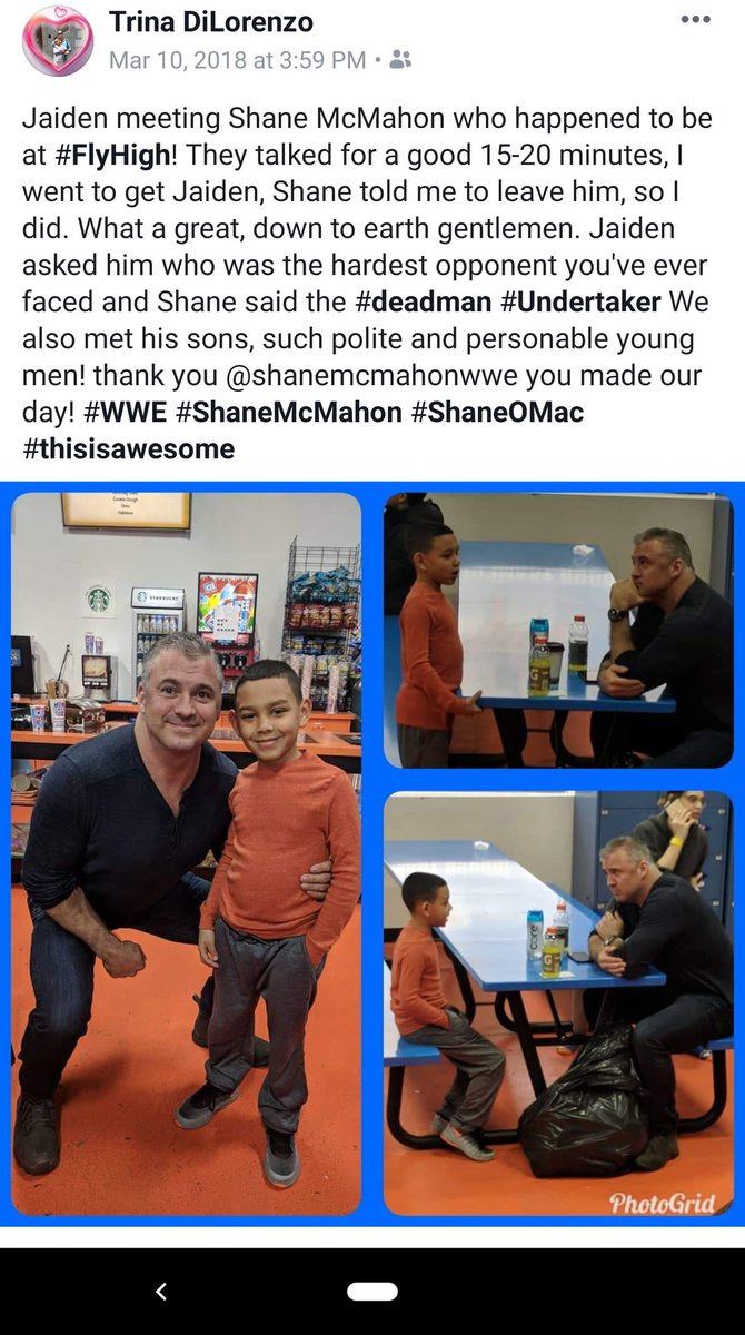 KDiLo14's tweet photo. Can't believe this was a year ago &amp; this year #WrestleMania is on Jaiden's birthday (double digits) in our hometown! Good luck tonight @shanemcmahon at #Fastlane @jaizo7 @WWE @WWENetwork @WWEUniverse https://t.co/bhMTUcK2KD