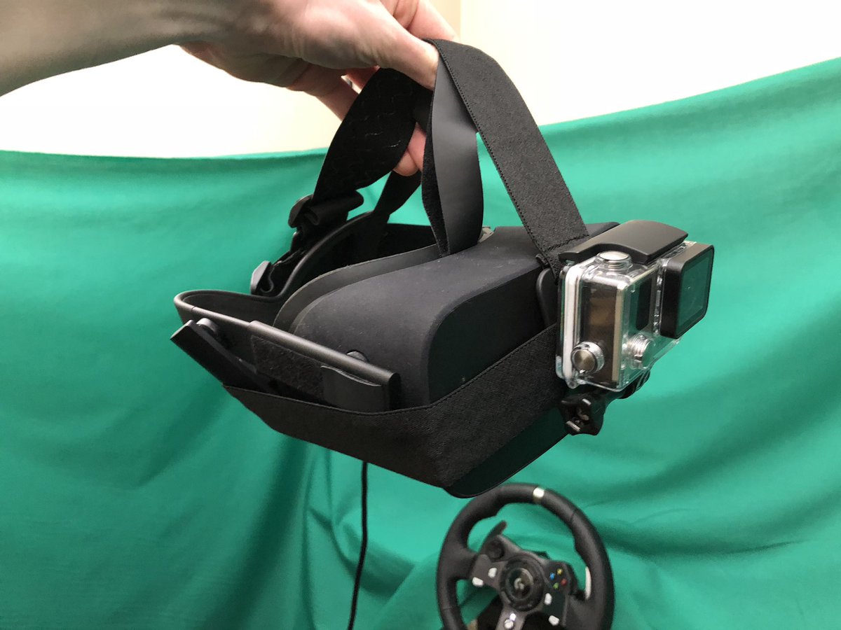 Craig Frost Twitterissa For Those Asking About The Setup For This Video Here S What It Looked Like Gopro On Oculus Rift Greenscreen Behind Wheel Pegged To Some Light Stands And A Shower