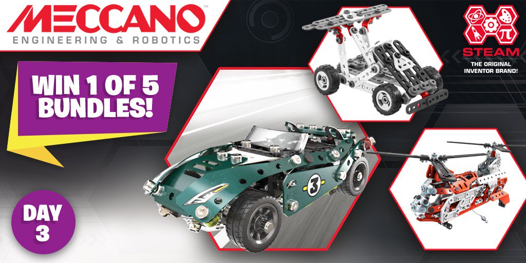 DAY 3 of #ScienceWeek and we’re giving away 5 super cool Meccano prize bundles 😍 Each bundle includes the Junior 150 Piece Bucket, the 20 Model Set Aerial Rescue and the 5-in-1 Roadster Cabriolet Set 😯 To enter, simply RT ✨ Ends 11:59pm TONIGHT