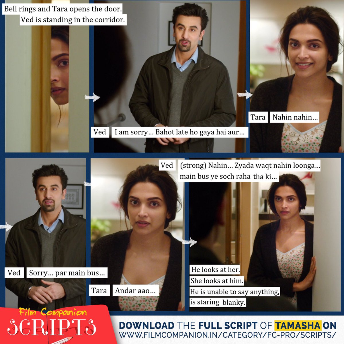 FilmCompanion's tweet photo. We bring you the script of one of #ImtiazAli’s most soulful love stories #Tamasha. Download here: https://t.co/xrpbRgCah0 

#RanbirKapoor @deepikapadukone https://t.co/ggmfitq6CJ