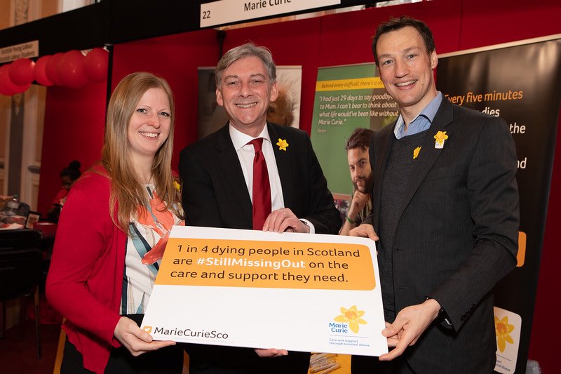 MarieCurieSCO's tweet photo. Thank you to @LabourRichard for coming to our stand at @scottishlabour #ScotLab18 to talk about #palliativecare and how 1 in 4 people are #StillMissingOut on the care and support they need in Scotland https://t.co/c2sTDAqioV