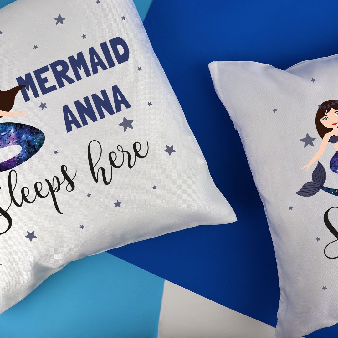 Make no mistake, a mermaid sleeps here. Give the mermaid in your life the gift of her very own personalised mermaid pillow #PersonalisedGifts #Gifts #MermaidGifts #Mermaid #UnderTheSea #Personalised #Notebook #giftsforkids #giftsforher