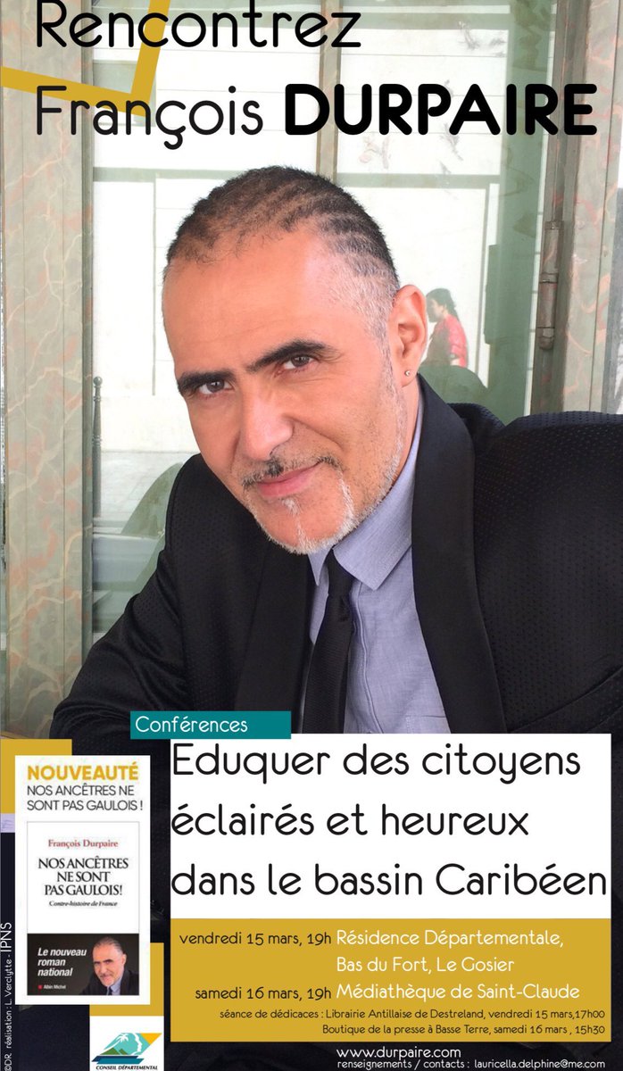 LauricellaDelph's tweet photo. L’écrivain-historien @durpaire, cofondateur ds «Ecoles du bonheur» en Gpe du 13/18/03 pr 2 conf : «éduquer ds citoyens éclairés & heureux ds le bassin caribéen».Rencontre avec élèves de @FAUSTINFLERET #baimbridge @CollegeSJP Merci @Departement_971 @VictorinLurel et #petitesmains https://t.co/ihCdKpAE4w