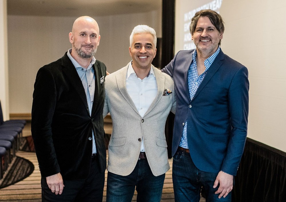 GoreMutual's tweet photo. Here’s Gore Mutual’s Ian Shaw and Igor Bubic with Breakfast Television’s @RiazMeghji after his fantastic presentation for #BCBrokers at our exclusive Town Hall during the @ibabc Trade Show in Vancouver. What were everyone’s highlights from #IBABC19? #IBABC #GoreMutual https://t.co/bh0UFi7rFo