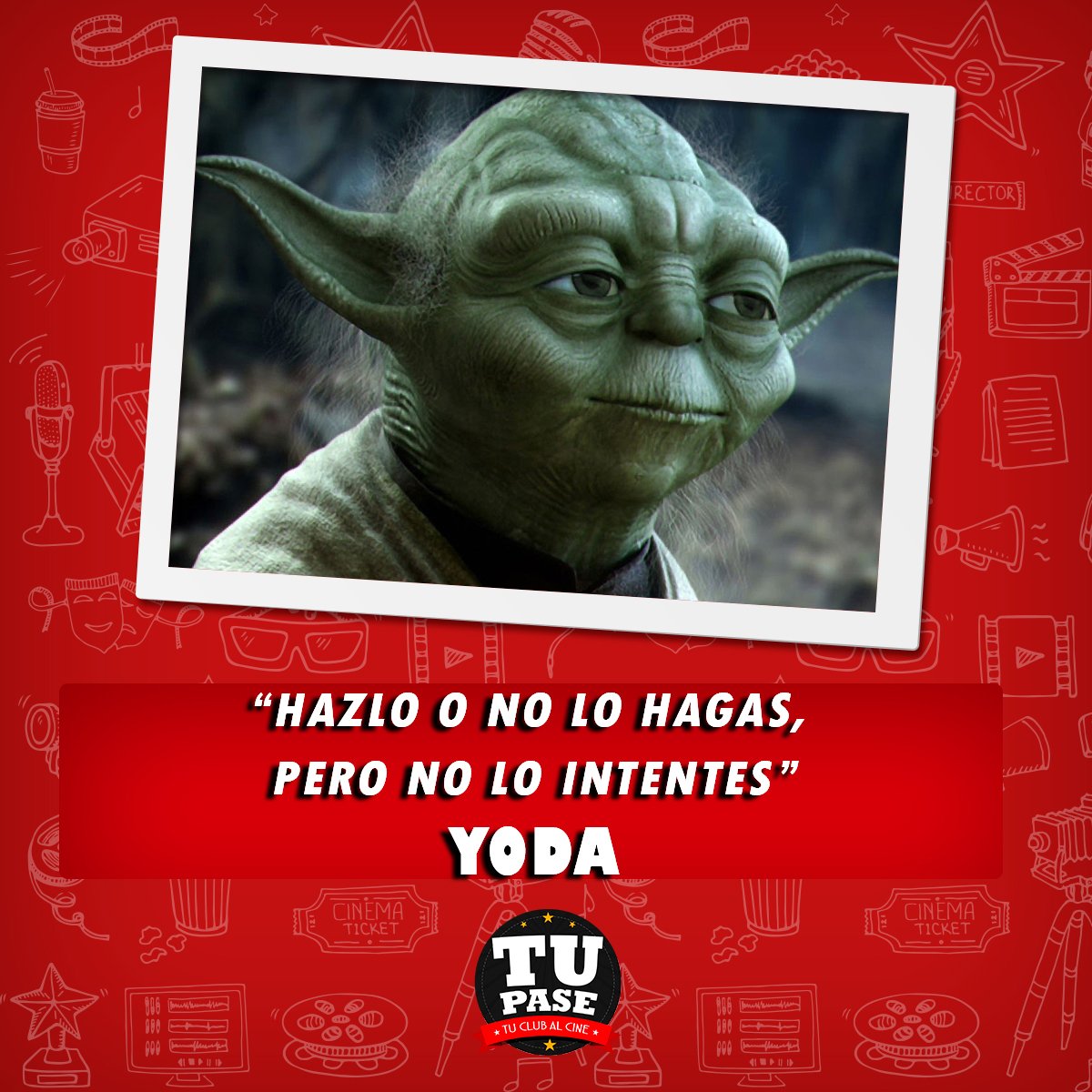 ClubTuPase's tweet photo. El maestro Yoda, entrenaba a Luke y, ante la indecisión del joven padawan y sus dificultades para poner en práctica lo que le pedía, le dice: "Hazlo o no lo hagas, pero no lo intentes". Nunca superaremos a Yoda 💕   #Starwars #yoda #luke #película #frases https://t.co/25QBeL8kC5