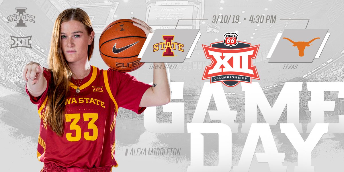 CycloneWBB's tweet image. It's Game Day! We are taking on No. 3 seed Texas at 4:30 p.m. tonight in the #Big12WBB semifinals in Oklahoma City. 

🆚 Texas
⌚️ 4:30 PM
🏟️ Chesapeake Energy Arena
💻 FS1
📻 bit.ly/2MZm3Zf