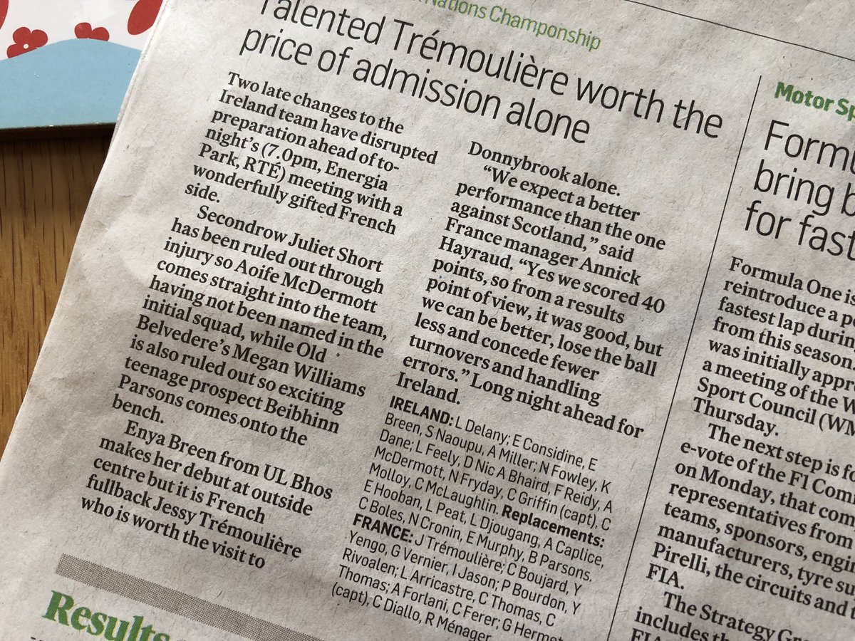 On the day after  #IWD2019 one small piece about women’s rugby and not a single image of a woman in  @IrishTimes sports weekend.