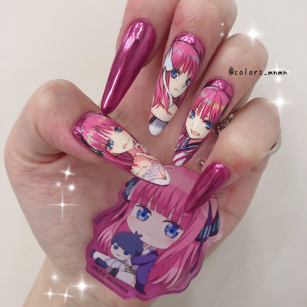 Color Sやまざき 左手のネイルは五等分の花嫁の 二乃ちゃんにしました 可愛い っっ ピンクベース のネイルにぴったり 来月は三玖にしたいな 痛ネイル Color Sやまざき 左手のネイルは五等分の花嫁の 二乃ちゃんにしました 可愛い っっ ピンクベース のネイルにぴったり 来月は三玖にしたいな 痛ネイル