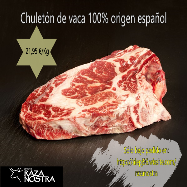 A partir del lunes 11 de Marzo a las 10.00 AM, estará abierto el plazo de reservas online de nuestro famoso CHULETÓN DE VACUNO, por tan sólo 21,95 €/Kg.
Promoción válida hasta fin de existencias ¡Corre que se acaban!
alepj96.wixsite.com/razanostra