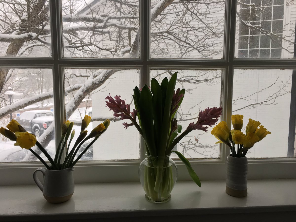 It might be snowing outside, but it’s Spring in our room! #WoodstockInn #FarmhousePottery #SpringBreak