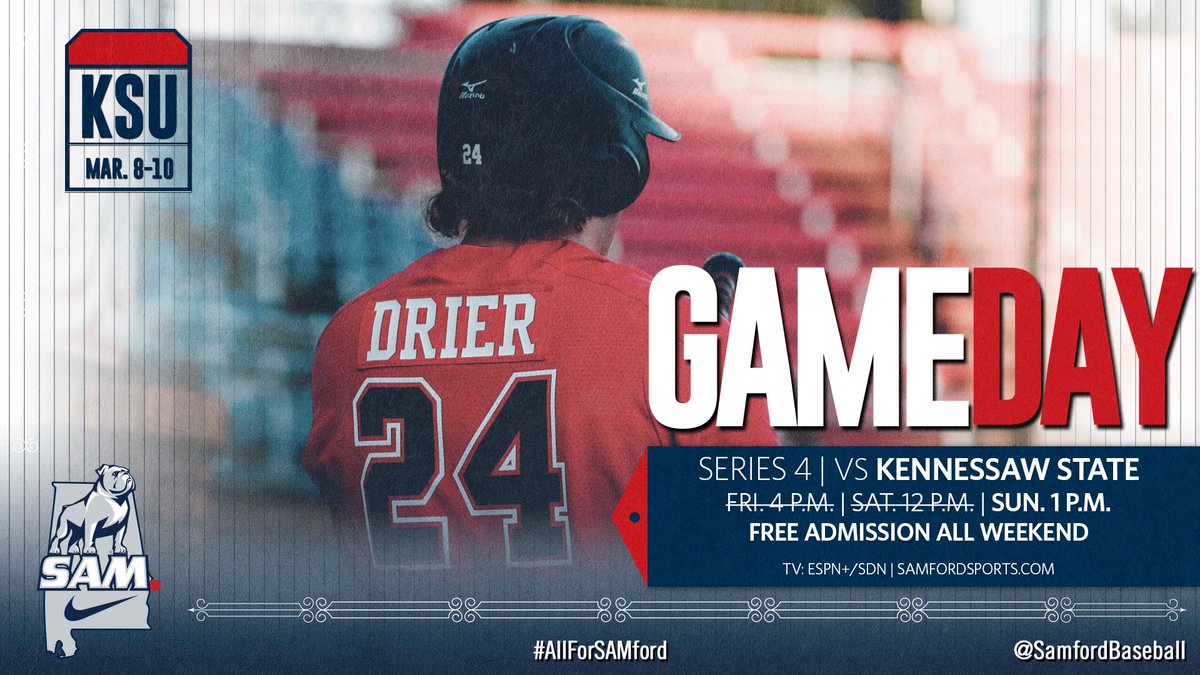 It's GAMEDAY❗

🐶 vs. 🦉 

📍: Birmingham, Ala.
🏟: Joe Lee Griffin Field
🕐: 1 p.m.
📈: bit.ly/2H7rSAr
📺: bit.ly/2NOY5Np

#AllForSAMford🐶 🐾