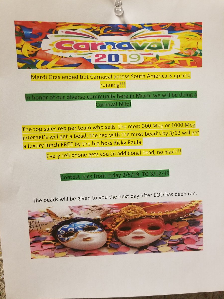 SeanFeig's tweet photo. The Carnaval blitz continues, here's some reps trending to win! @RickyPaulaATT @Shaqtasticmom @LatoyaMiami7ATT @KJulesATT @giselarod12 https://t.co/DyEY0kiBXE